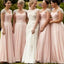 Cap Sleeve Blush Pink Formal Floor-Length Cheap Bridesmaid Dresses, BG51358