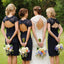 Elegant Lace Navy Blue Open Back Knee-Length Cap Sleeve Bridesmaid Dresses, BG51068 - Bubble Gown