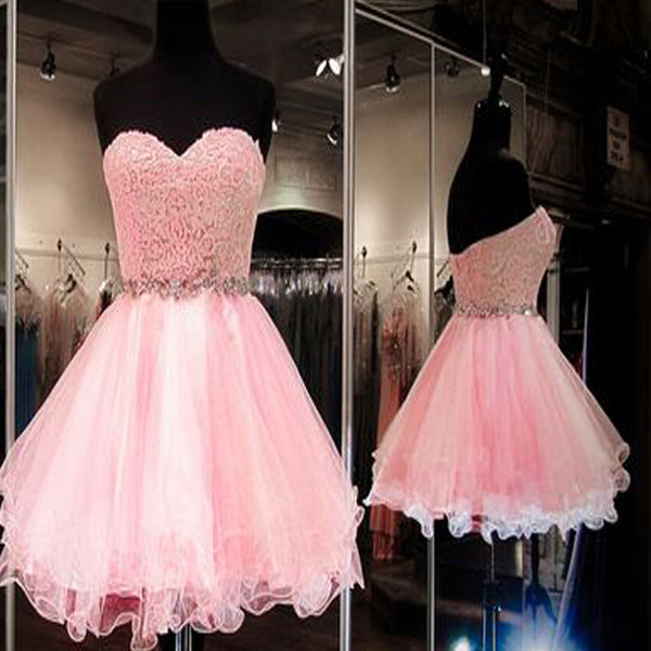 Pink Sweetheart Lovely Short Lace Graduation Homecoming Dresses, BG514 ...