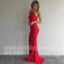 Red Halter Mermaid Sexy Lace Cheap Long Prom Dresses, BGP097