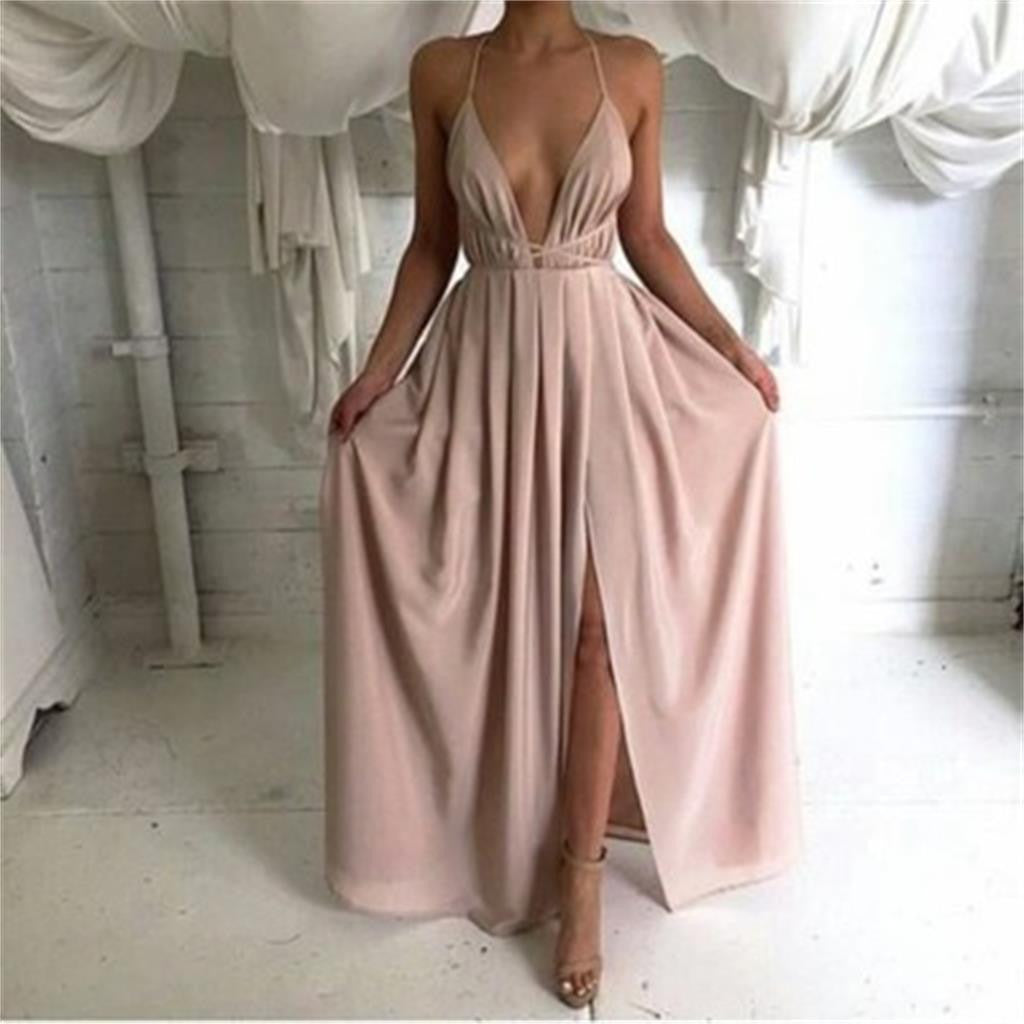 Chiffon Simple Long Backless Sexy Halter Cheap Prom Dresses, BG51125 - Bubble Gown