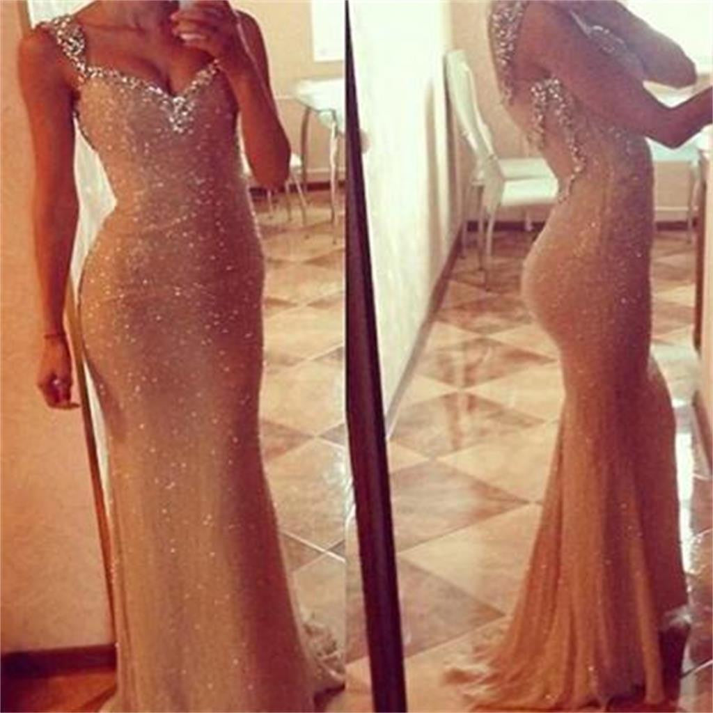 Affordable Long Gold Sequin Mermaid Shinning Prom Dresses, BG51130 - Bubble Gown