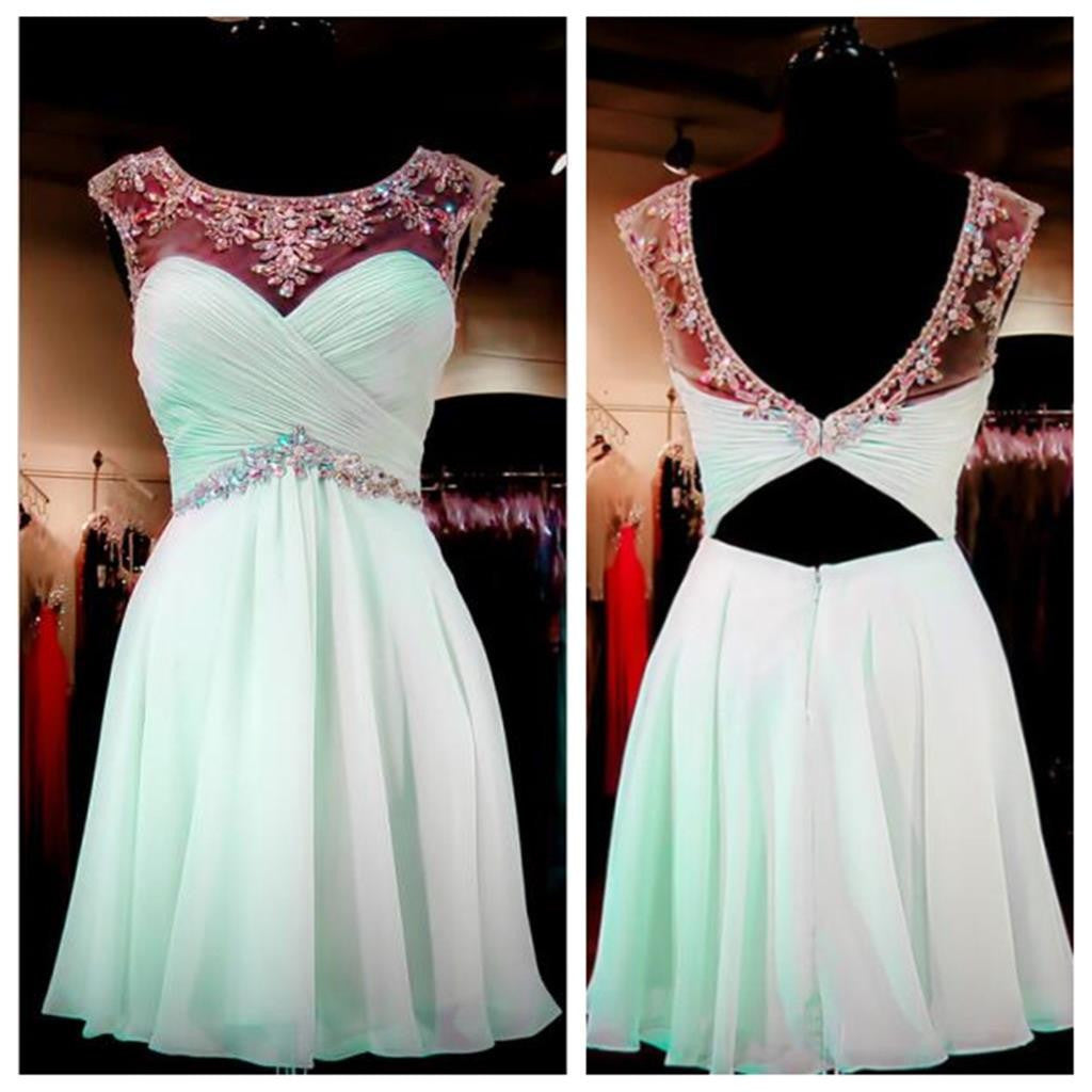 Mint Green Beaded Backless Sweet 16 Homecoming Dresses, BG514860