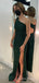 One Shoulder Dark Green Sequins Mermaid Long Evening Prom Dresses, Custom Side Slit Prom Dresses, BGS0008