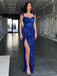 Mermaid Royal Blue Sequins Long Evening Prom Dresses, Custom High Slit  Slit Prom Dresses, BGS0014