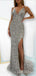 Mermaid Silver Sequins Spaghetti Straps Long Evening Prom Dresses, Custom V-neck Prom Dresses, BGS0041