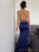 Royal Blue Satin Mermaid Spaghetti Straps Long Evening Prom Dresses, Custom Side Slit Prom Dresses, BGS0042
