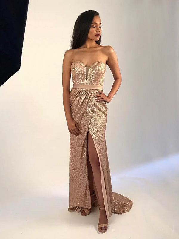 Sweet Heart Gold Sequins Strapless Long Evening Prom Dresses, Custom P BubbleGowns Sweet Heart Gold Sequins Strapless Long Evening Prom Dresses, Custom P BubbleGowns