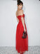 See Through Off Shoulder A-line Red Tulle Long Evening Prom Dresses, Custom High Slit Prom Dress, BGS0070