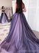 A-line Purple Tulle Appliques Strapless Long Evening Prom Dresses, Custom Prom Dress, BGS0082