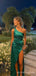 Simple One Shoulder Satin Mermaid Long Evening Prom Dresses, Custom High Slit Prom Dress, BGS0083