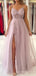 A-line Tulle Beaded Sapghetti Straps Long Evening Prom Dresses, Custom Prom Dress, BGS0085