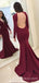 Mermaid Long Sleeves Burgundy Long Evening Prom Dresses, Custom V-neck Prom Dress, BGS0097