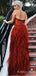 A-line Tulle High Slit Long Evening Prom Dresses, Custom Strapless Prom Dress, BGS0106