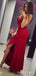 Spaghetti Straps Red Mermaid Long Evening Prom Dresses, Custom High Slit Prom Dress, BGS0116