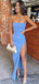 Mermaid Blue Strapless Long Evening Prom Dresses, Custom High Slit Prom Dress, BGS0148