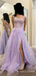 A-line Lilac Tulle Appliques Long Evening Prom Dresses, Custom Side Slit Prom Dress, BGS0152