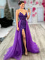 Unique Two Pieces Purple Organza Sequins Mermaid Long Evening Prom Dresses, Custom Side Slit  Prom Dress, BGS0189