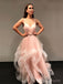 A-line Pink Tulle Spaghetti Straps Long Evening Prom Dresses, Custom V-neck Prom Dress, BGS0191