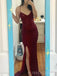Simple Burgundy Sequins Spaghetti Straps Mermaid Long Evening Prom Dresses, Custom Prom Dress, BGS0205