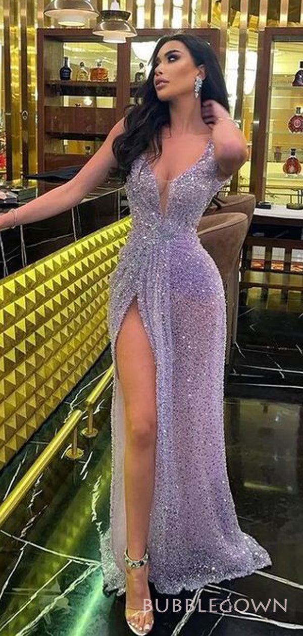 Morden See Through Sparkly V-neck Long Evening Prom Dresses, Custom Hi BubbleGowns Morden See Through Sparkly V-neck Long Evening Prom Dresses, Custom Hi BubbleGowns
