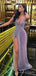 Morden See Through Sparkly V-neck Long Evening Prom Dresses, Custom High Slit Prom Dress, BGS0216