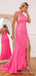 Popular Hot Pink Sequins Mermaid One Shoulder Long Evening Prom Dresses, Custom Side Slit Prom Dress, BGS0226