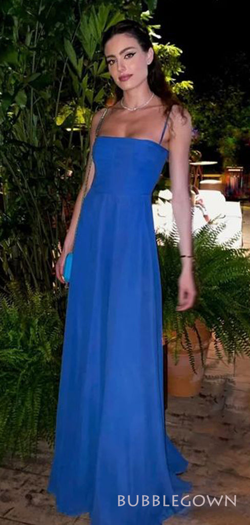 A-line Royal Blue Long Evening Prom Dresses, Custom Spaghetti Straps Prom Dresses, BGS0234