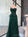 Dark Green Sequins Sparkly One Shoulder Long Evening Prom Dresses, Custom Side Slit Prom Dresses, BGS0240