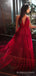 Deep V-neck A-line Red Long Evening Prom Dresses, Custom Prom Dresses, BGS0244