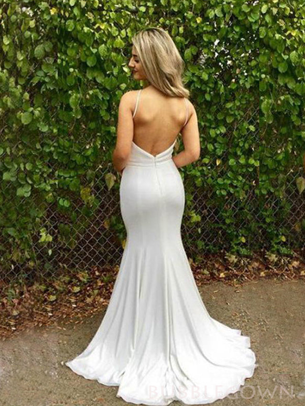 White Double FDY Mermaid Long Backless Evening Prom Dresses, Custom Prom Dresses, BGS0246