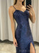 Mermaid Navy Blue Sequins Long Evening Prom Dresses, Custom Prom Dress, BGS0129
