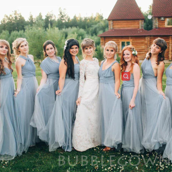 Grey Bridesmaid dress with tulle skirt Long convertible Bridesmaid Dre BubbleGowns Grey Bridesmaid dress with tulle skirt Long convertible Bridesmaid Dre BubbleGowns