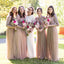 Sequin Half Sleeves A-line Tulle Long Bridesmaid Dresses , BN1036
