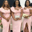Mermaid Pink Side Slit Long A-line Bridesmaid Dresses , BN1043