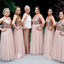 A-line Pink Tulle Sequin Spaghetti Straps Long Bridesmaid Dresses , BN1049