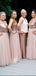 A-line Pink Tulle Sequin Spaghetti Straps Long Bridesmaid Dresses , BN1049