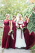 A-line Burgundy Chiffon Elegant Cheap Floor Length Appliques Long Bridesmaid Dresses , BN1066