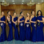 One Shoulder Royal Blue Satin Long Mermaid Bridesmaid Dresses , BN1085