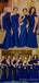 One Shoulder Royal Blue Satin Long Mermaid Bridesmaid Dresses , BN1085