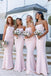 Mermaid Pink Strapless Long Bridesmaid Dresses , BN1096