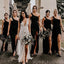 Sexy High Neck Black Satin One Shoulder Long Bridesmaid Dresses , BN1104