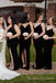 Spaghetti Straps Black Velvet Long Mermaid Bridesmaid Dresses, BN1108