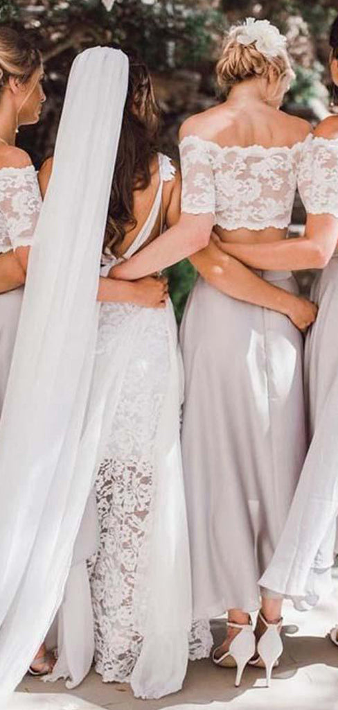 A-line Off Shoulder Two Pieces Short Custom Bridesmaid Dresses , BN1308