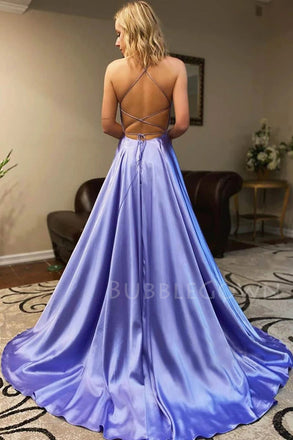 A-Line Spaghetti Straps Side Long Evening Prom Dresses, MR7021