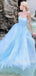 A-Line Fashion Blue Backless Long Evening Prom Dresses, MR7040