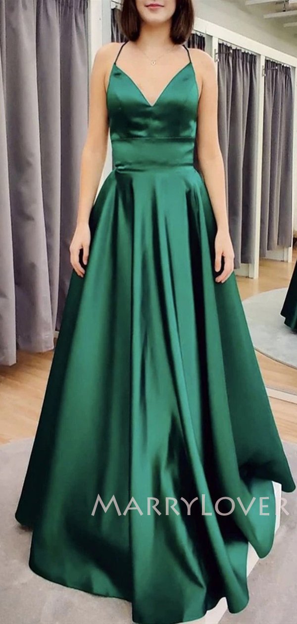 Sex Backless A-Line Satin V Neckline Long Evening Prom Dresses, Long P BubbleGowns Sex Backless A-Line Satin V Neckline Long Evening Prom Dresses, Long P BubbleGowns
