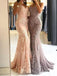Sexy Backless V Neck Mermaid Lace Long Evening Prom Dresses, MR7047