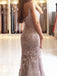 Sexy Backless V Neck Mermaid Lace Long Evening Prom Dresses, MR7047