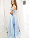 Off Shoulder A-Line Blue Long Evening Prom Dresses, MR7071